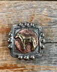 Antique Silver Square Concho with Gold Horse 1" W186S
