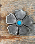 Antique Silver Flower Turquoise Concho 1.5"  W110S