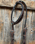 Dark Oil Copper Dot Floral with Turquoise Browband/One Ear Tack Set 