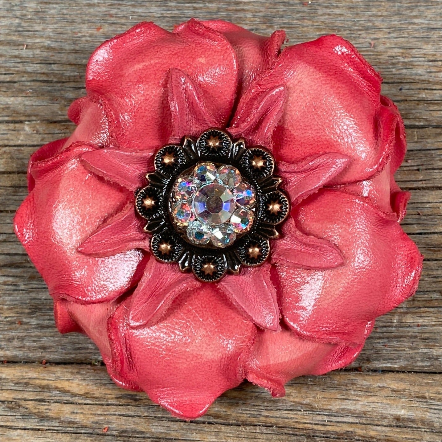 Pink Gardenia Leather Flowers - 1&quot; Crystal Conchos - Options