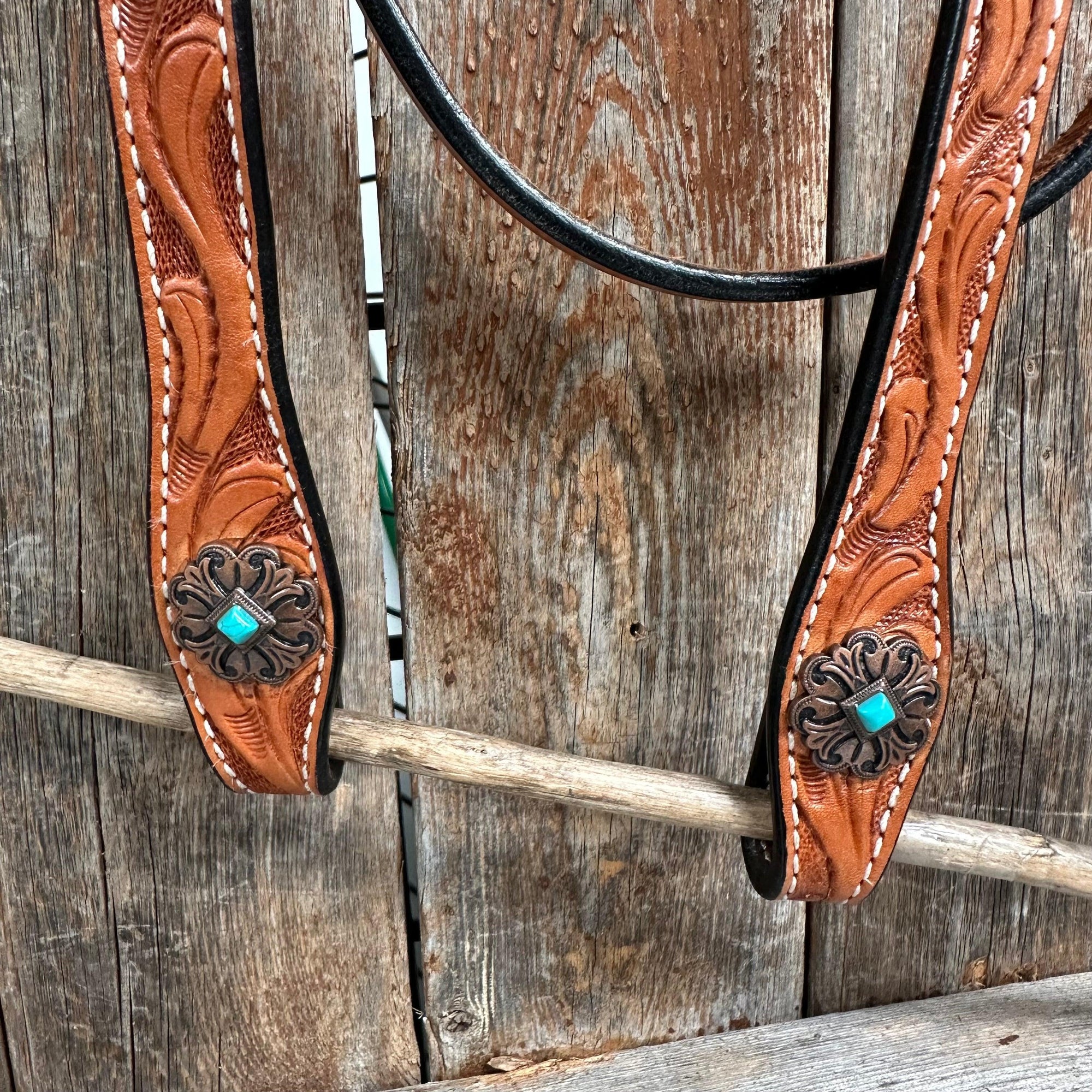 Light Oil V Brow Copper and Turquoise Browband &amp; Breastcollar Tack Set 