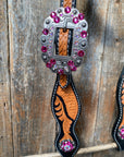 Leaf Scalloped Two Tone Pink Daisy One Ear Headstall / Bridle & Breastcollar Set 