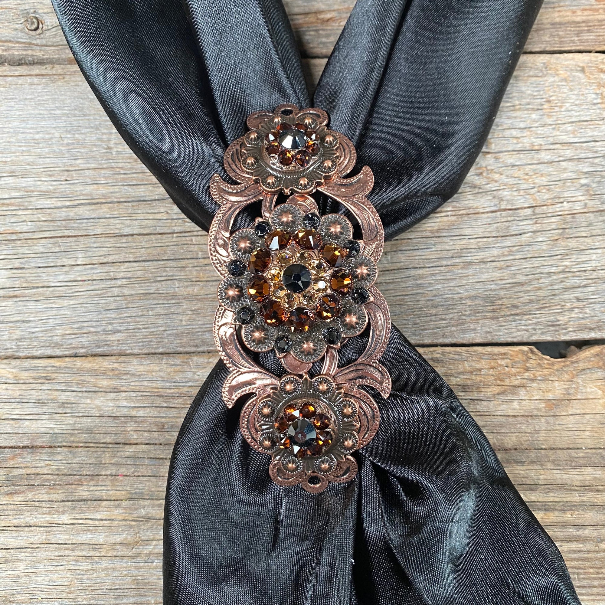 Triple Concho Copper Crystal Slide Jet, Champagne and Topaz