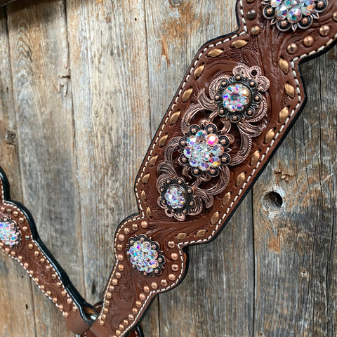 Copper Dot and Buckstitch Fancy AB Browband Tack Set