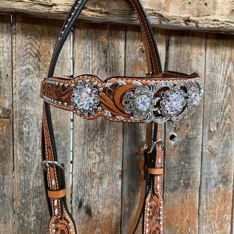 Silver Dot and Buckstitch Fancy AB Browband Tack Set