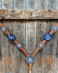Light Oil Basketweave Blue Wither Strap, One Ear & Breastcollar Tack Set 
