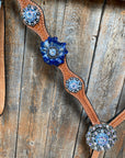 Light Oil Basketweave Blue Wither Strap, One Ear & Breastcollar Tack Set 