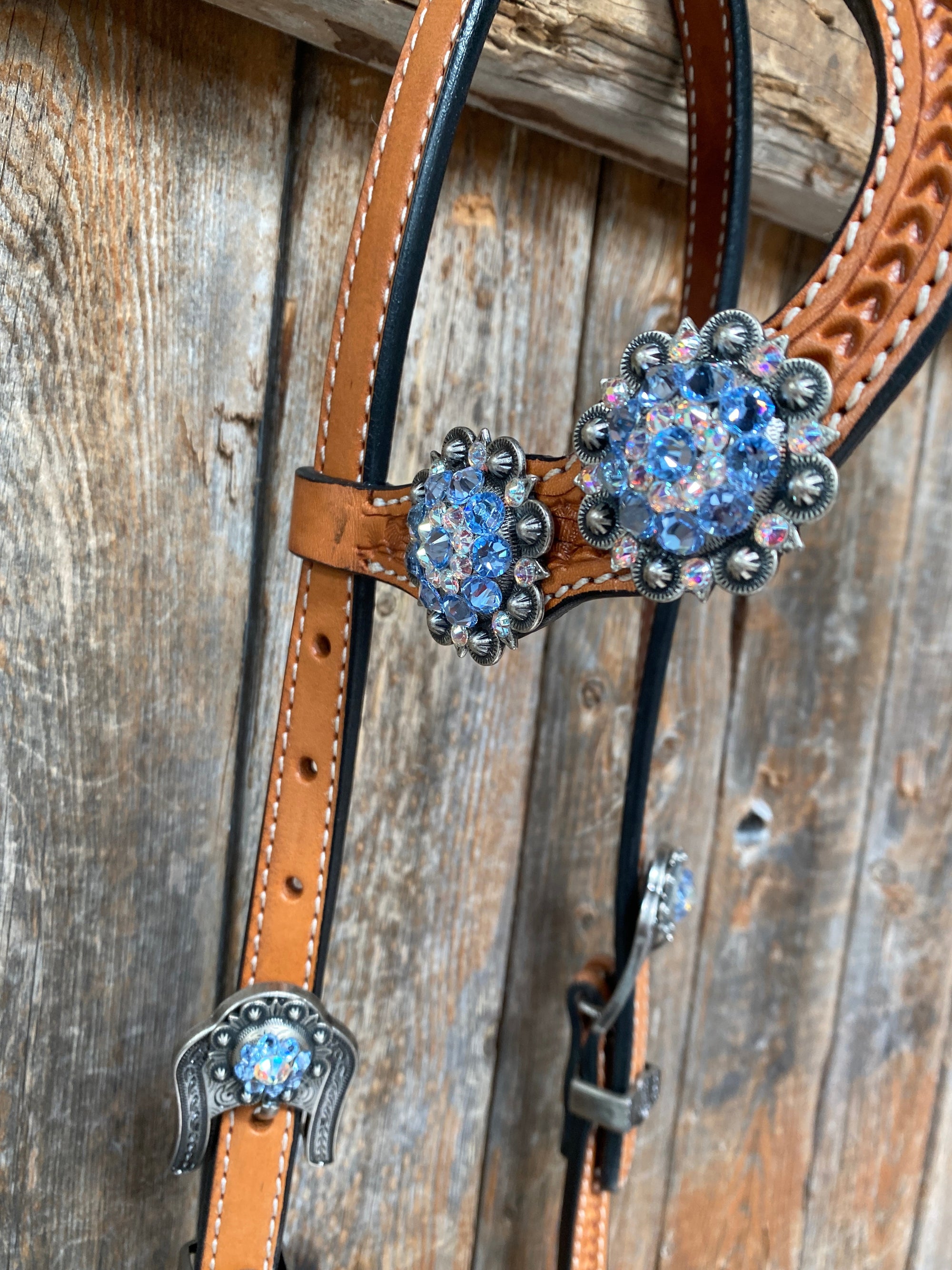 Light Oil Basketweave Blue Wither Strap, One Ear &amp; Breastcollar Tack Set 