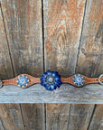 Light Oil Basketweave Blue Wither Strap, One Ear & Breastcollar Tack Set 