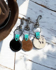 Turquoise Tooled Leather & Cowhide Keychains