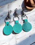 Turquoise Tooled Leather & Cowhide Keychains