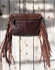 Aztec Cowhide Brown Tooled Crossbody Fringe