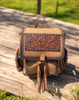 Burn & Tooled Leather Fringe Backpack