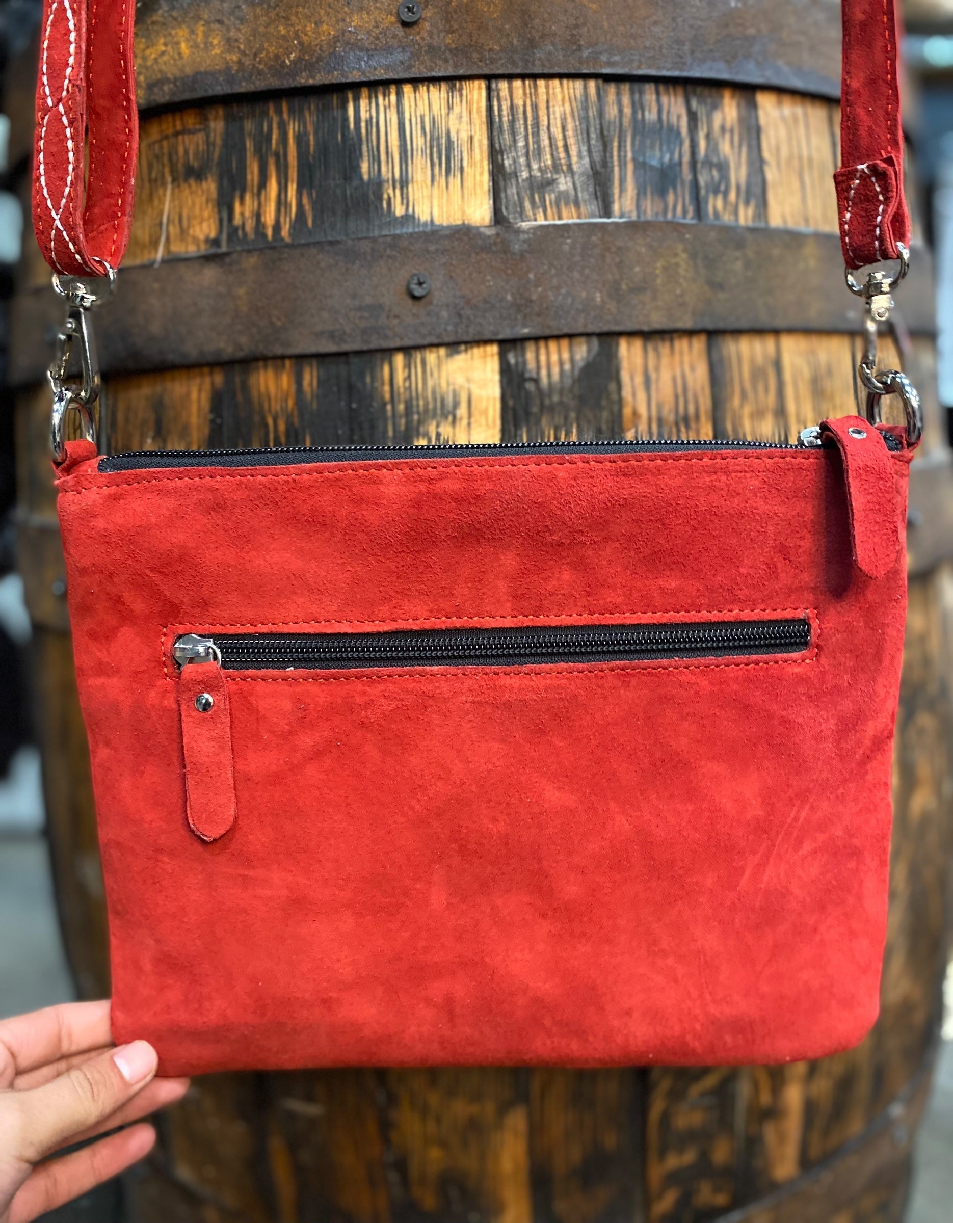 Red Suede Leather Crossbody
