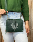 Emerald Bluebell Rustic Leather Clutch Crossbody