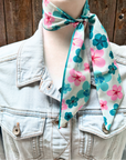 Pink and Teal Western Skinny Mini WIld Rag Scarf / Cowgirl Necktie 