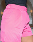 Pink Front Buttons Pleated Tailored Shorts - Bottoms
