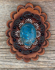 Blue Cabochon Stone - Leather Rosette Options -