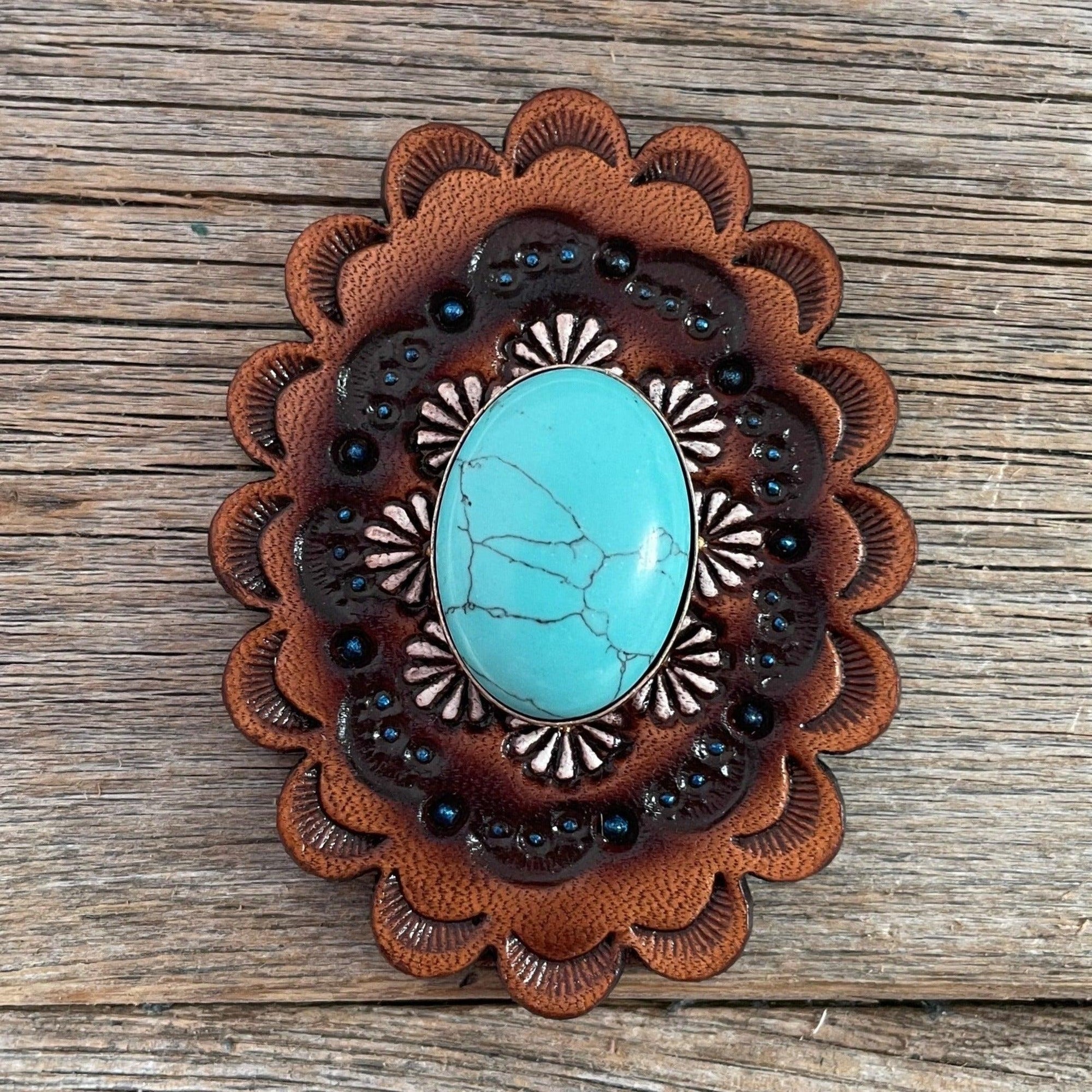 Leather Rosette with Turquoise Cabochon Western Concho R102CABTQ