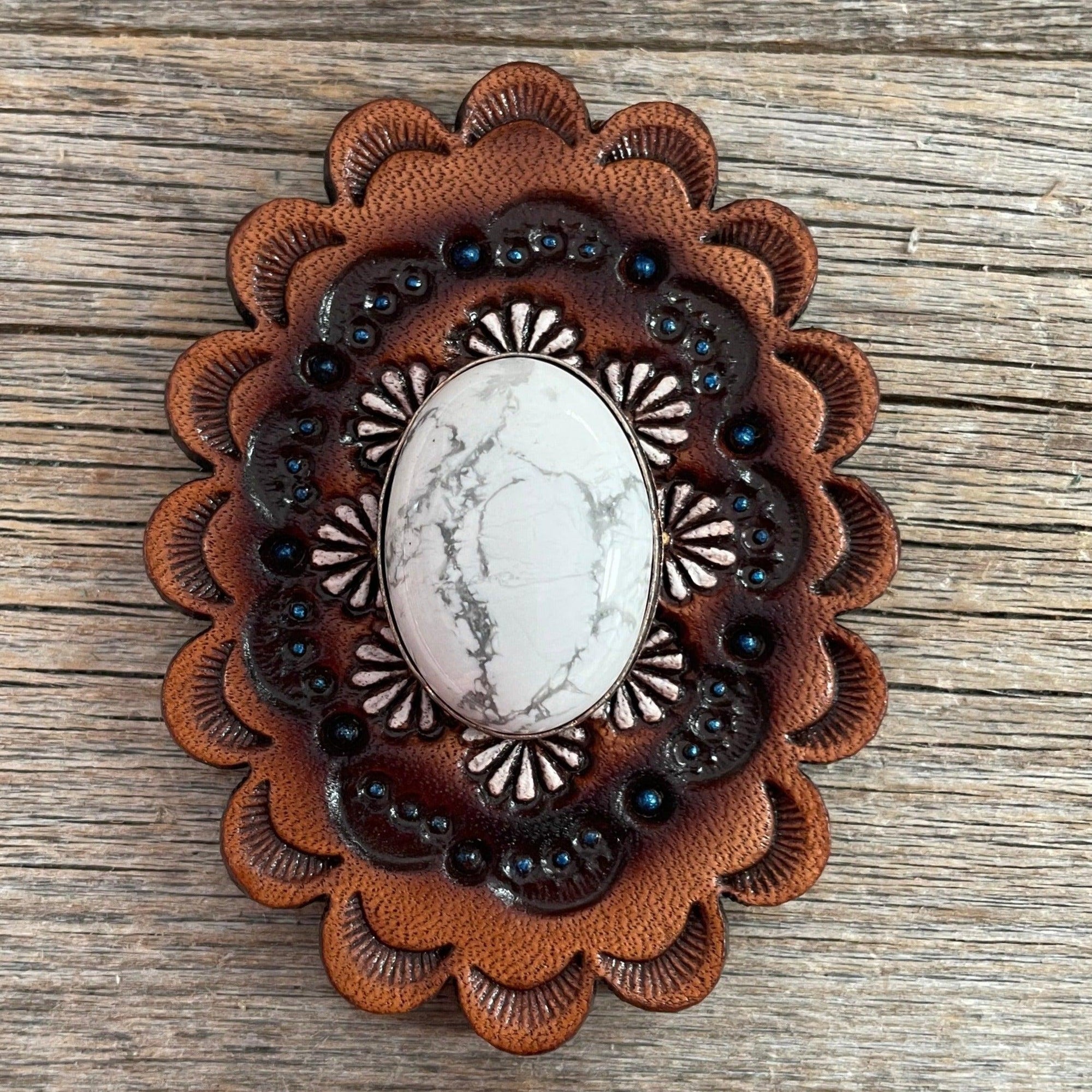 Leather Rosette with White Cabochon Western Concho R102CABWT