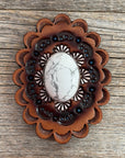 White Cabochon Stone - Leather Rosette Options -