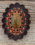 Sage Cabochon Stone - Leather Rosette Options -