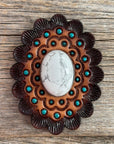 White Cabochon Stone - Leather Rosette Options -