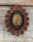 Sage Cabochon Stone - Leather Rosette Options -