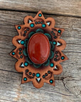 Rust Cabochon Stone - Leather Rosette Options -