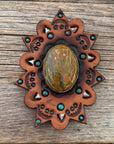 Sage Cabochon Stone - Leather Rosette Options -