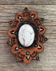 White Cabochon Stone - Leather Rosette Options -