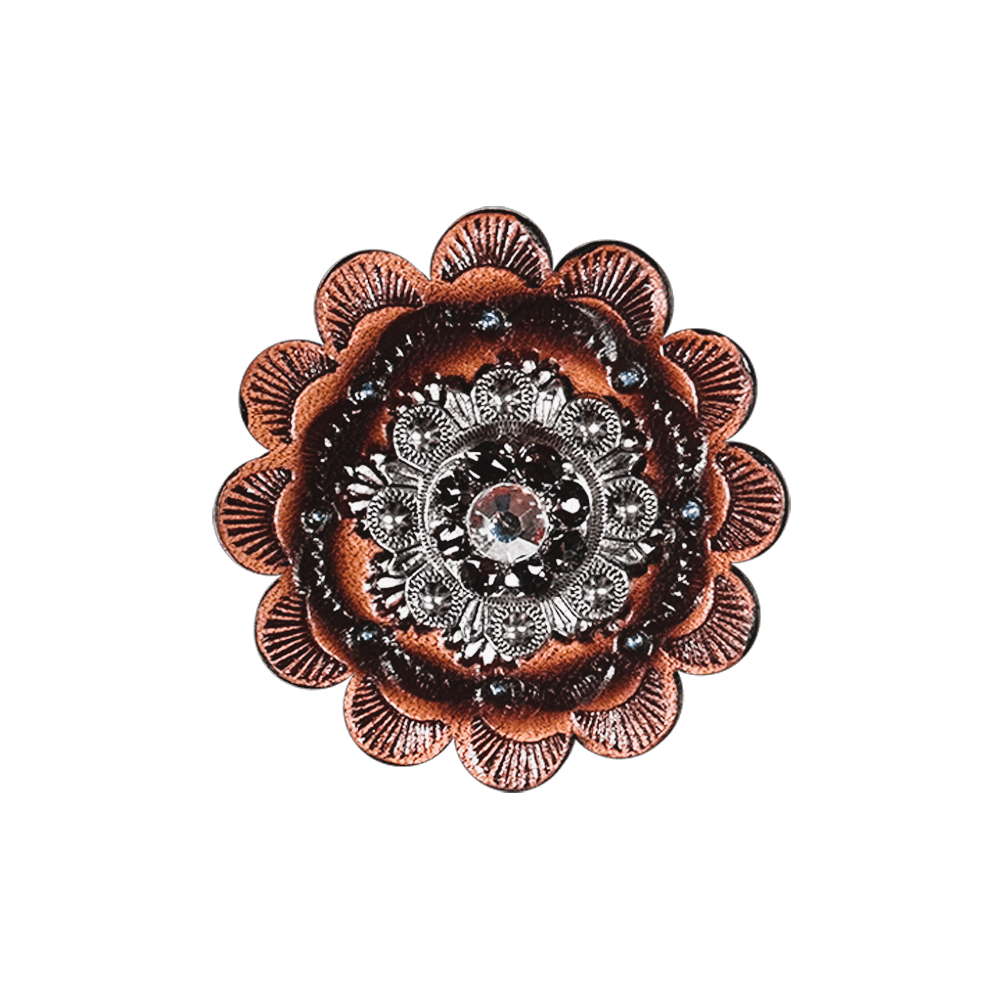 Amethyst &amp; AB Antique Silver 1&quot; European Crystal Concho and Leather Rosette