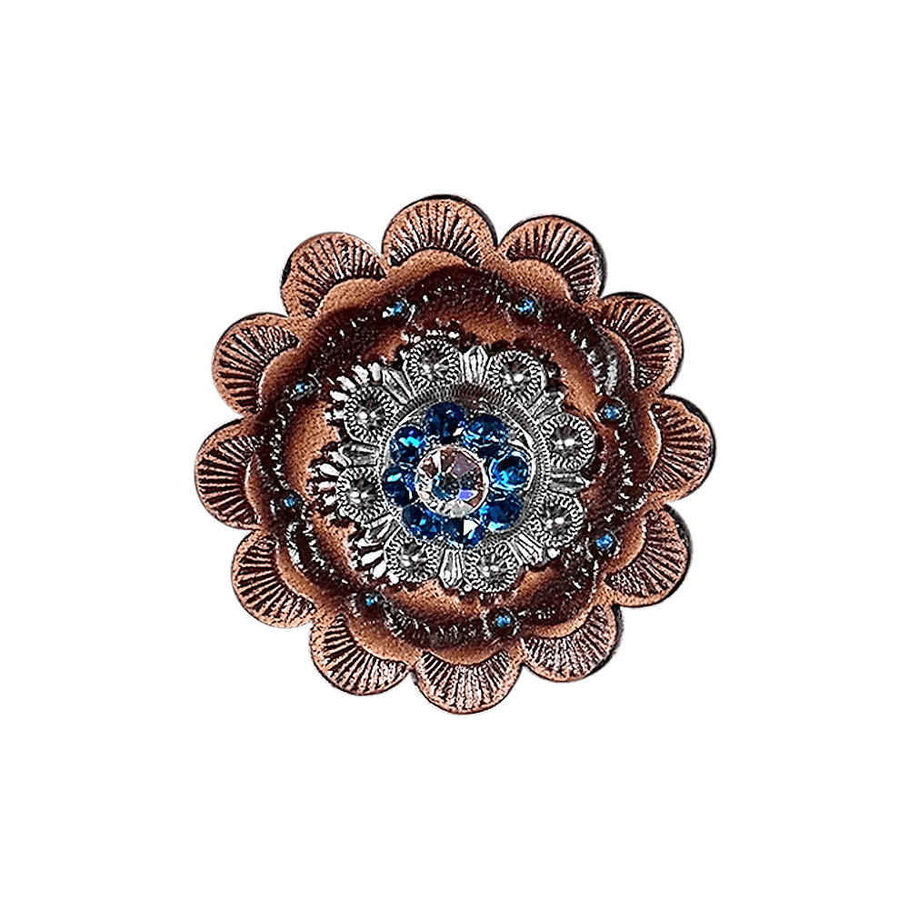 Capri &amp; AB Antique Silver 1&quot; European Crystal Concho and Leather Rosette