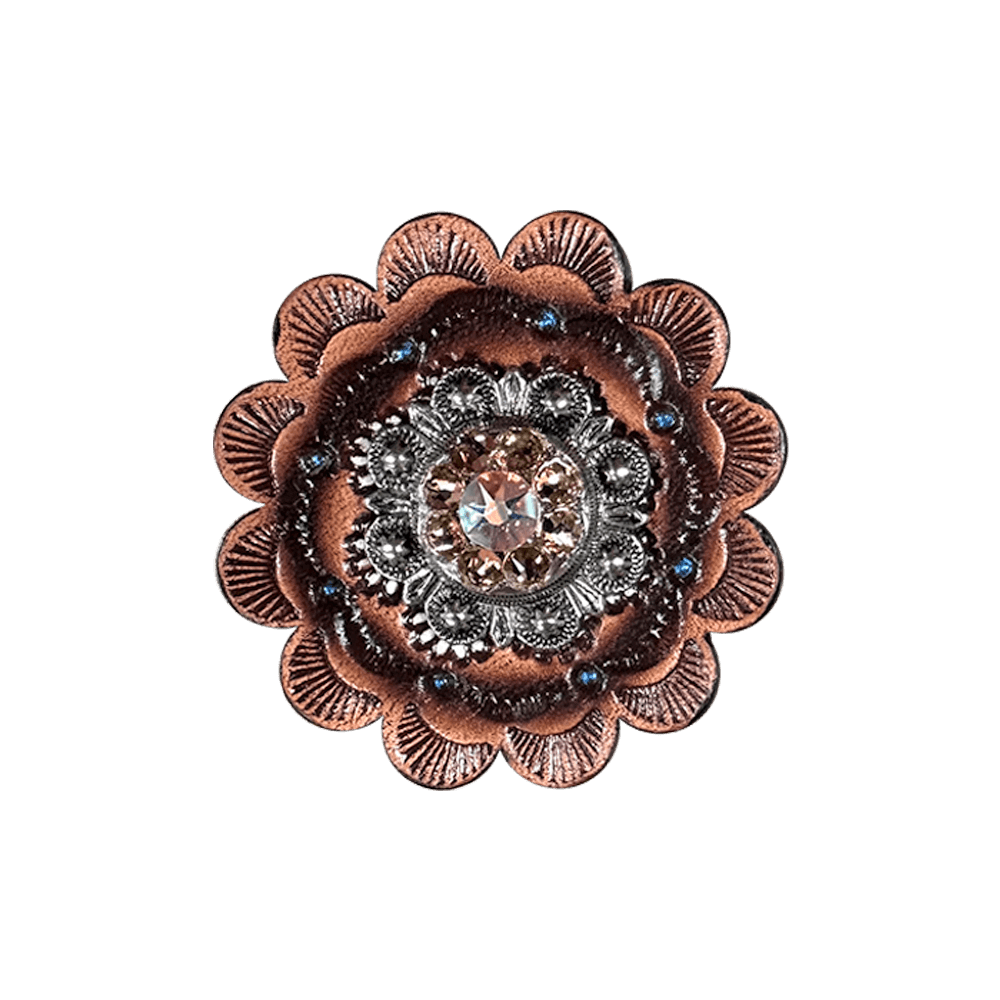 Champagne &amp; AB Antique Silver 1&quot; European Crystal Concho and Leather Rosette