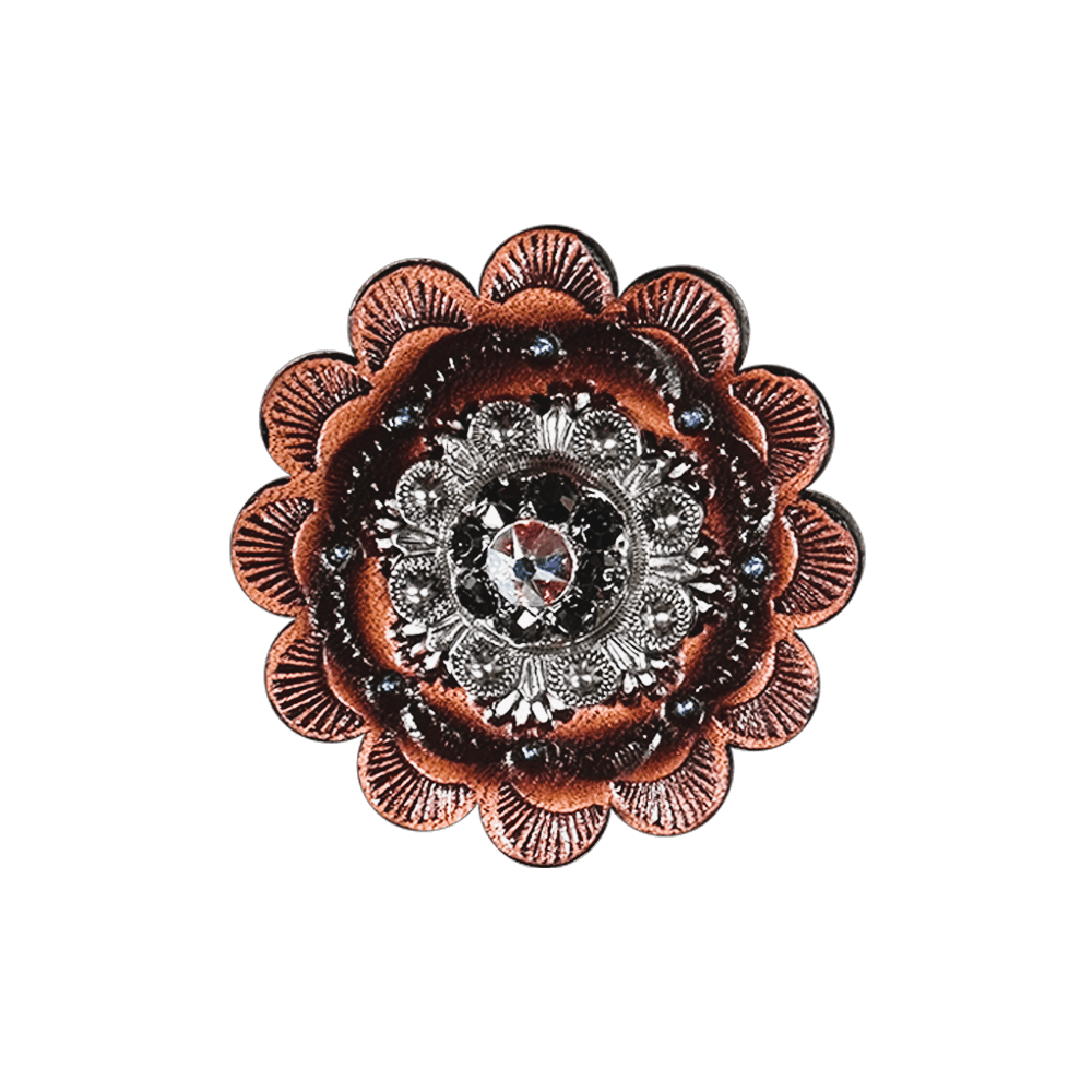 Jet &amp; AB Antique Silver 1&quot; European Crystal Concho and Leather Rosette