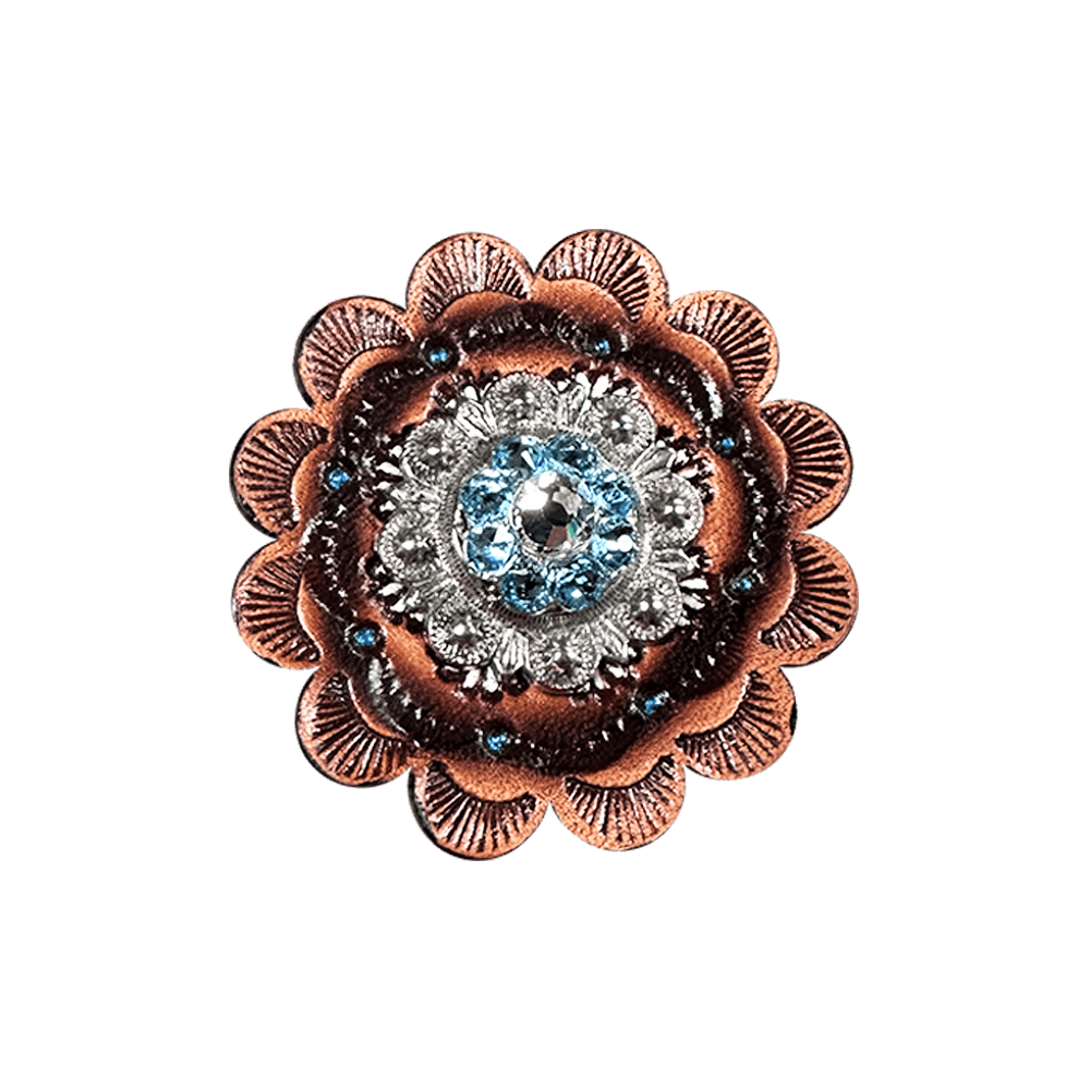 Aqua &amp; Clear Antique Silver 1&quot; European Crystal Concho and Leather Rosette