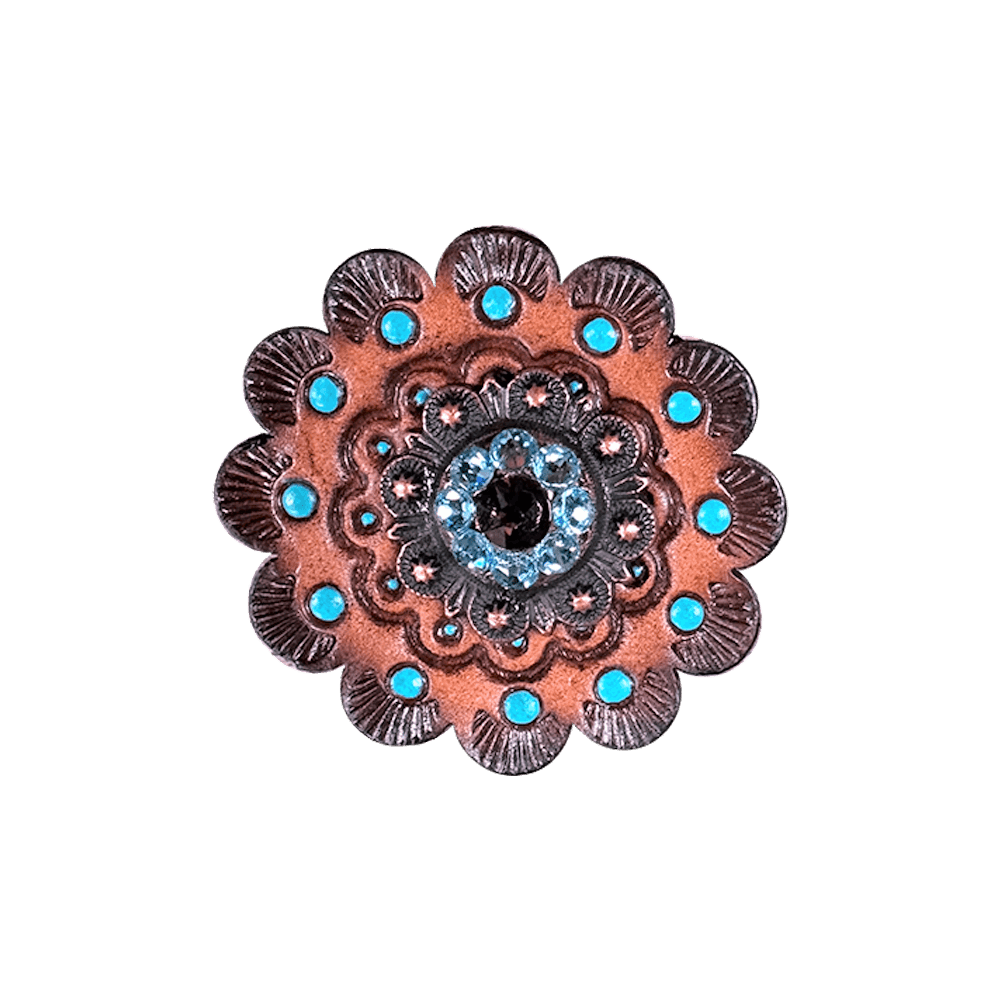 Amethyst &amp; Aqua Copper 1&quot; European Crystal Concho and Leather Rosette