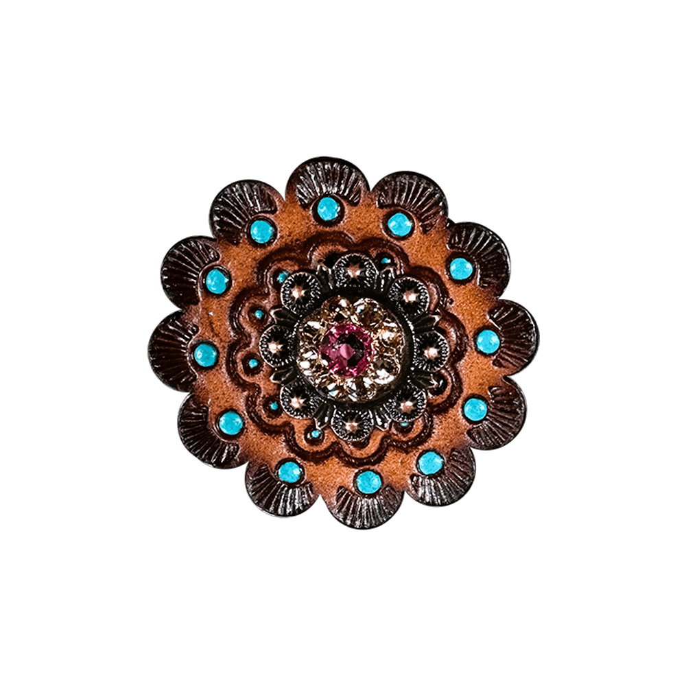 Pink &amp; Champagne Copper 1&quot; European Crystal Concho and Leather Rosette