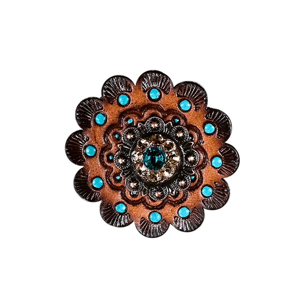 Teal &amp; Champagne Copper 1&quot; European Crystal Concho and Leather Rosette