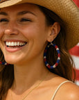 Red, White and Blue Western Bling Hoop Fashion Earrings