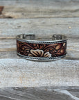 Wild West Silver Floral Fashion Cuff Bracelet - White Accented