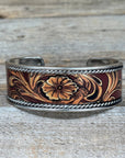 Wild West Silver Floral Fashion Cuff Bracelet - Two Toned