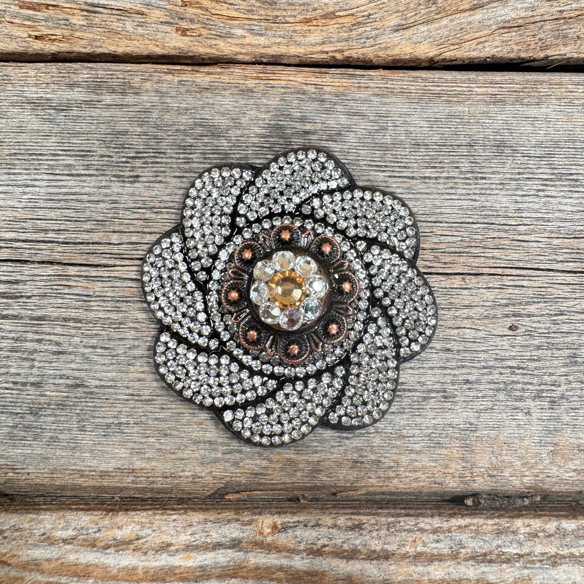 Black Flower Rhinestone Rosette - Assorted Conchos