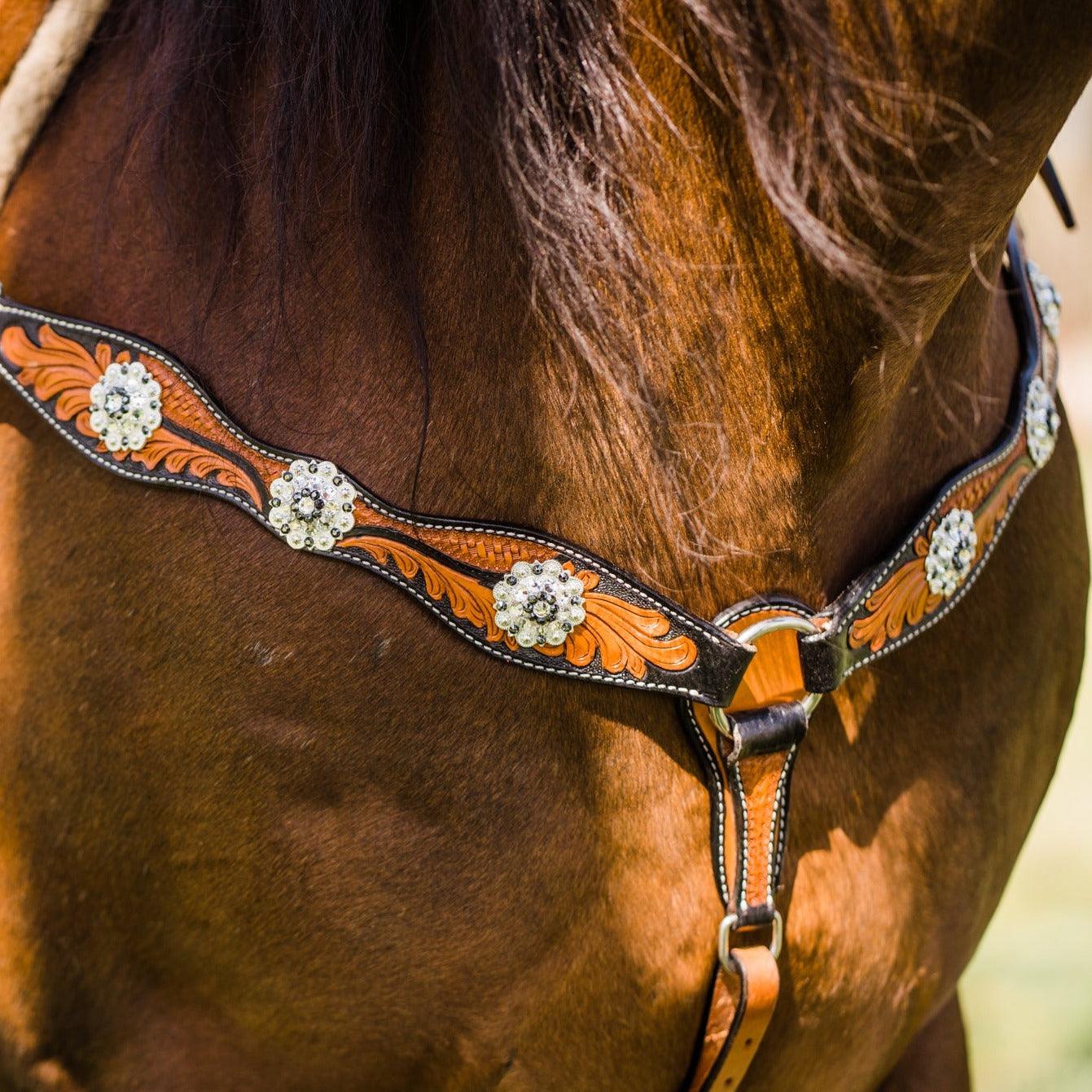 Two Tone Leaf Jet and Clear One Ear &amp; Breastcollar Tack Set 