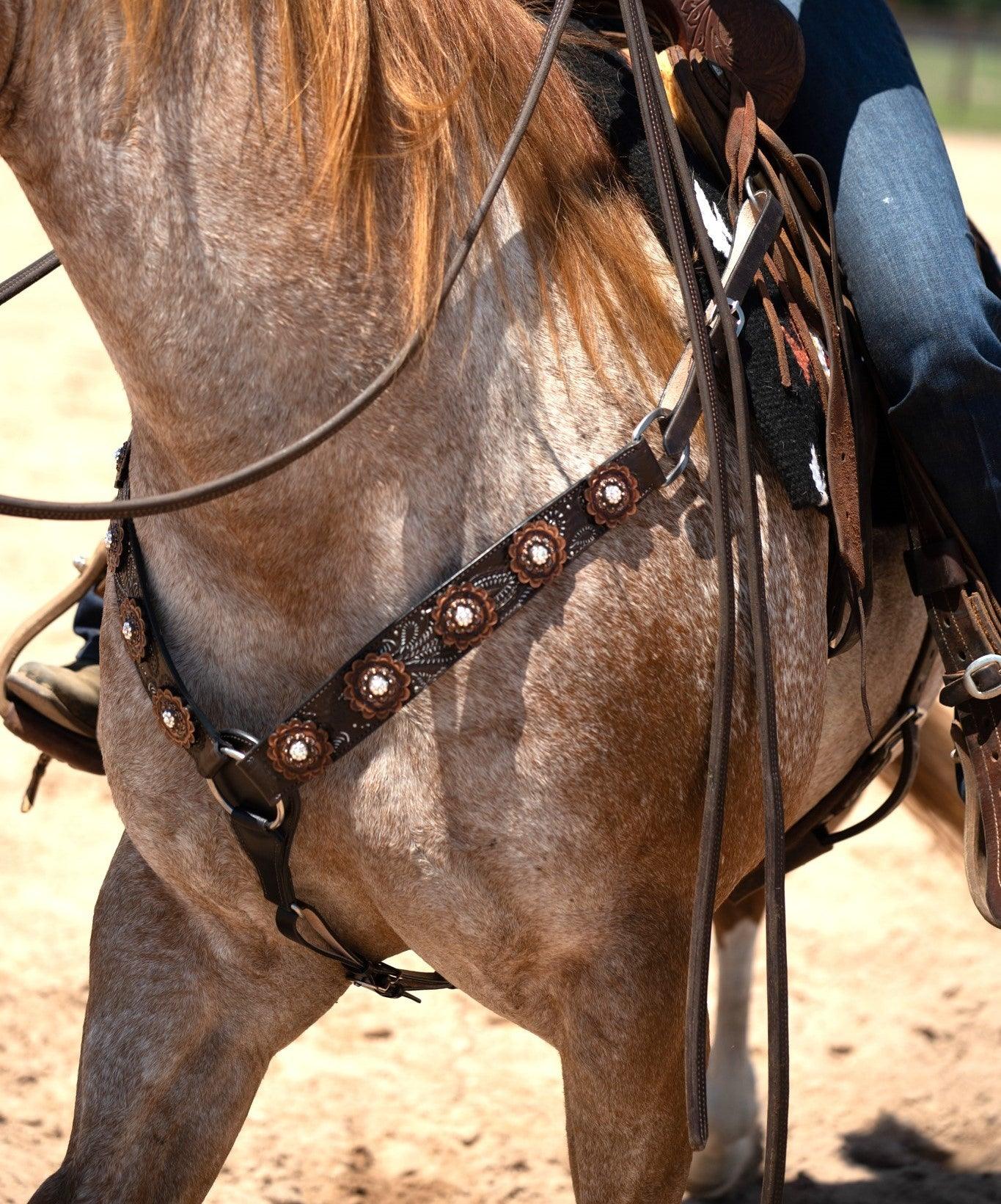 Hand Painted Paisley - Copper AB Rosette One Ear/ Breastcollar Tack Set 