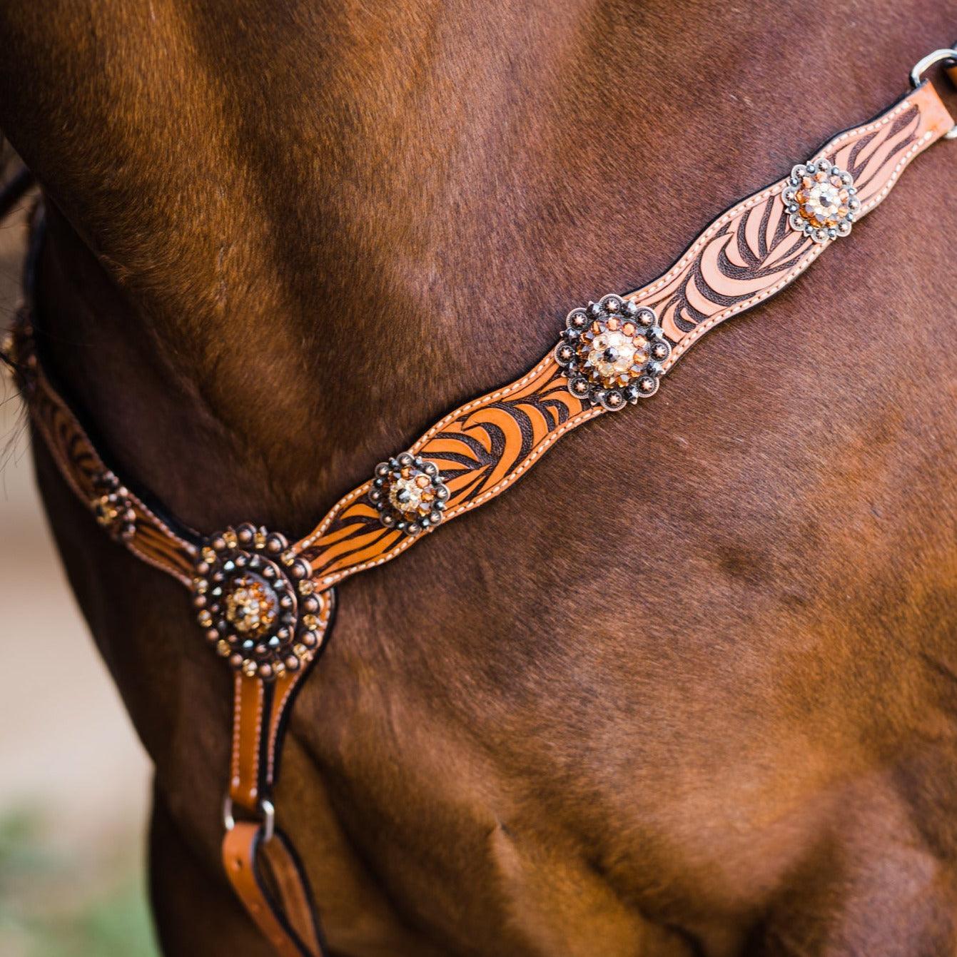Zebra Jet and Topaz Browband / Breastcollar Tack Set 