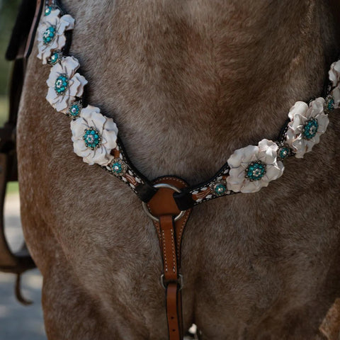 Classic Teal & White One Ear / Breastcollar Tack Set