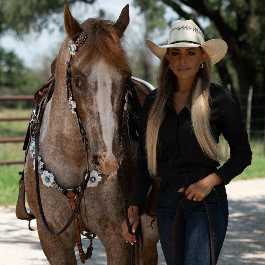 Classic Teal &amp; White One Ear / Breastcollar Tack Set 
