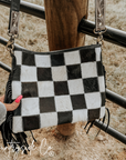 Rodeo Square Cowhide Checkered Purse