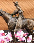 Stunning Bronze Sculpture Cowboy with Horse Miguel Lopez Statue Figure